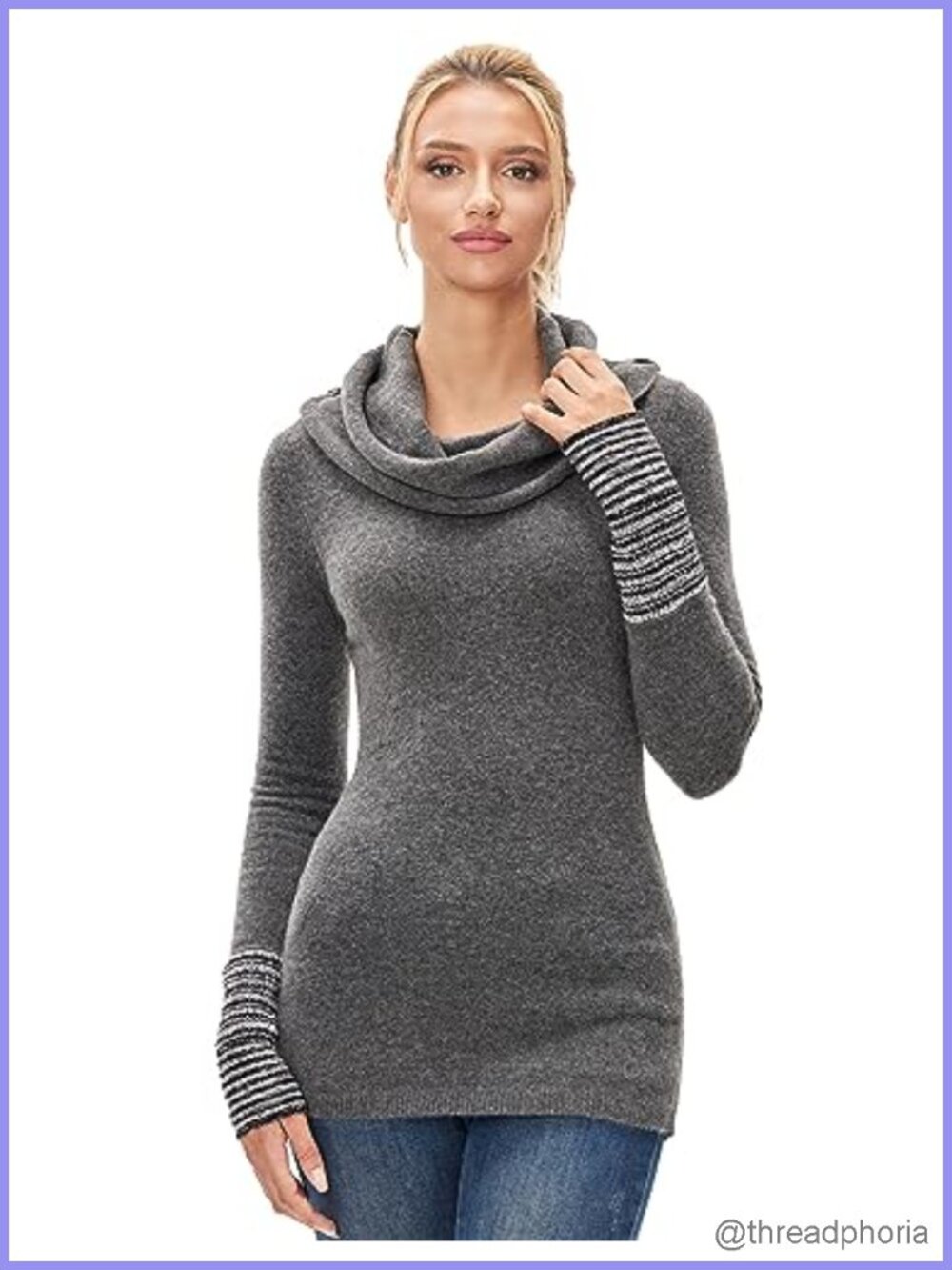 Womens Cowl Neck Long Sleeve Pullover Sweater Acrylic Blend Chunky Knit